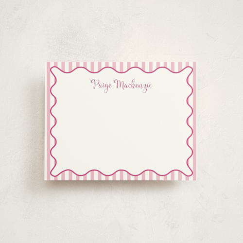 This is a bubblegum personalized stationery thank you cards with standard by Meredith Collie called stripes & squiggles printing on signature in 4.25x5.5