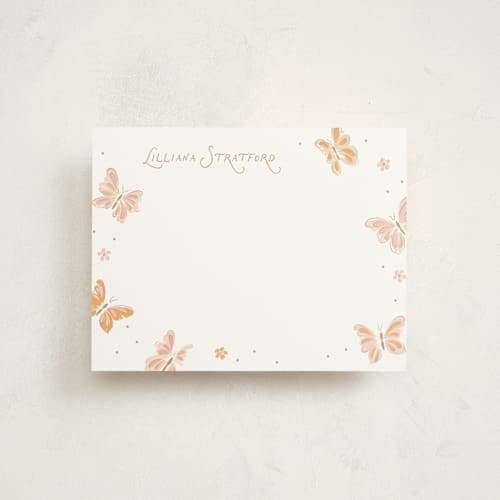This is a flutter personalized stationery thank you cards with standard by Erin German called butterflies printing on signature in 4.25x5.5