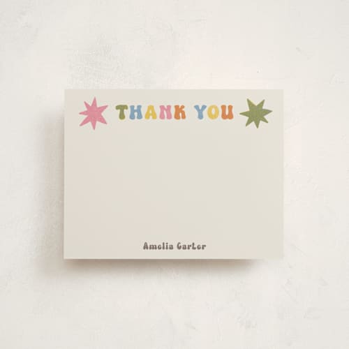 This is a soft retro personalized stationery thank you cards with standard by Sabrina Excene called thank you riso printing on signature in 4.25x5.5