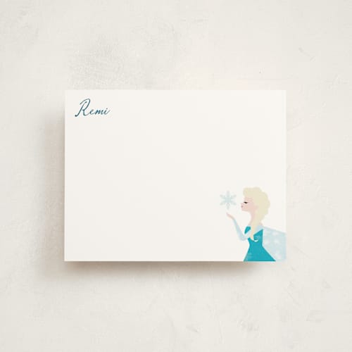 This is a frost personalized stationery thank you cards with standard by Holly Whitcomb called elsa's snowflakes printing on signature in 4.25x5.5