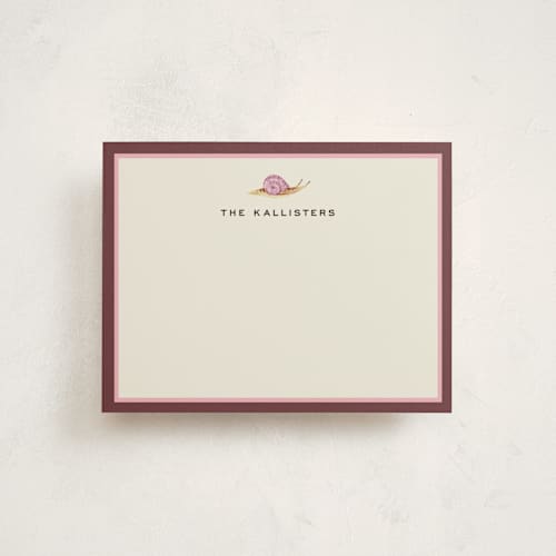 This is a raspberry personalized stationery thank you cards with standard by Pati Cascino called snail mail printing on signature in 4.25x5.5