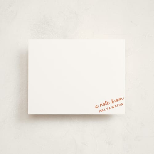 This is a tangerine personalized stationery thank you cards with standard by Jelena Vuletic called imprint printing on signature in 4.25x5.5