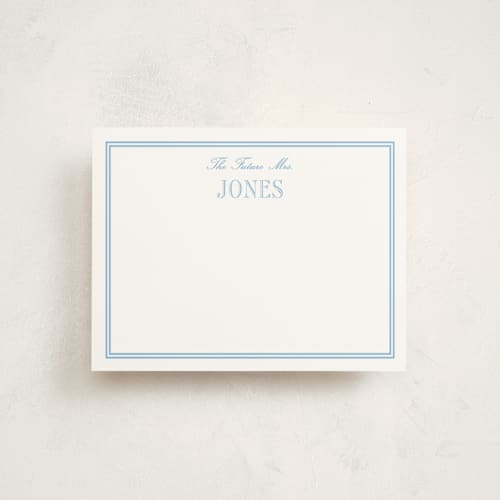 This is a sky blue personalized stationery thank you cards with standard by Megan Davis called cheseapeake printing on signature in 4.25x5.5