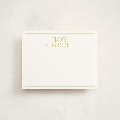 This is a lime personalized stationery thank you cards with standard by Ellen Schlegelmilch called elegant serif printing on signature in 4.25x5.5