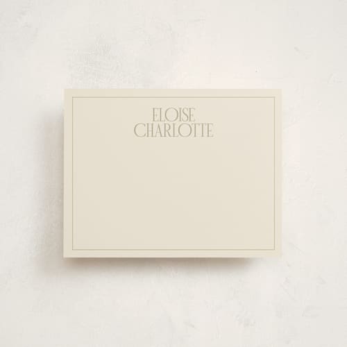 This is a sand personalized stationery thank you cards with standard by Ellen Schlegelmilch called elegant serif printing on signature in 4.25x5.5