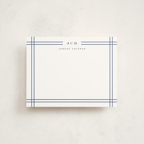 This is a classic blue personalized stationery thank you cards with standard by Yuliya Evseeva called modern lines printing on signature in 4.25x5.5
