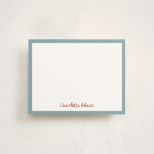 This is a blue raspberry personalized stationery thank you cards with standard by Ani Somi called crayon writing printing on signature in 4.25x5.5