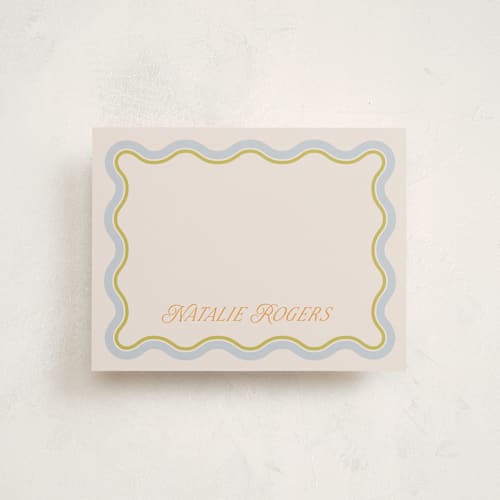 This is a lemongrass personalized stationery thank you cards with standard by Everett Paper Goods called squiggled printing on signature in 4.25x5.5