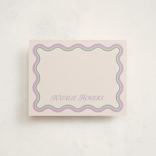This is a grape personalized stationery thank you cards with standard by Everett Paper Goods called squiggled printing on signature in 4.25x5.5