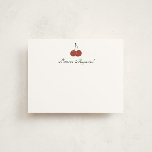 This is a cherry personalized stationery thank you cards with standard by Inkblot Design called cheery cherry printing on signature in 4.25x5.5