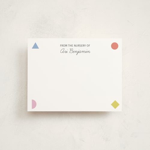 This is a confetti personalized stationery thank you cards with standard by Tracy Schifeling called nursery shapes printing on signature in 4.25x5.5