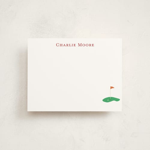 This is a grass personalized stationery thank you cards with standard by Ellen Schlegelmilch called sportsy golf printing on signature in 4.25x5.5