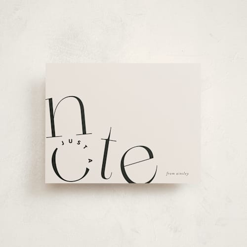 This is a noir personalized stationery thank you cards with standard by Jackie Crawford called just a note printing on signature in 4.25x5.5