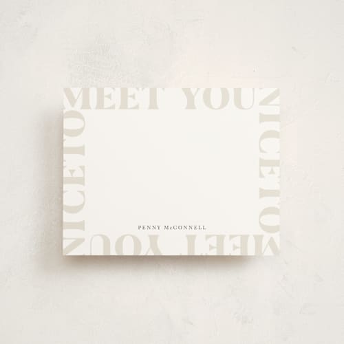This is a tan personalized stationery thank you cards with standard by Up Up Creative called nice printing on signature in 4.25x5.5