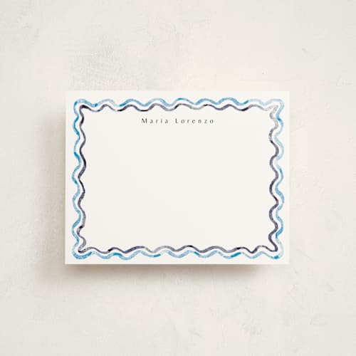 This is a ocean personalized stationery thank you cards with standard by Cass Loh called watercolor wavy border printing on signature in 4.25x5.5