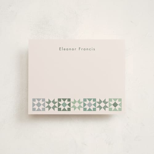 This is a sage personalized stationery thank you cards with standard by Kelly Watkins called homespun printing on signature in 4.25x5.5