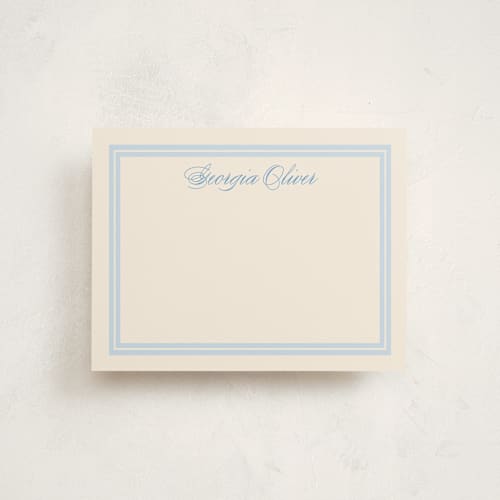 This is a powder blue personalized stationery thank you cards with standard by Carolyn MacLaren called classic start printing on signature in 4.25x5.5