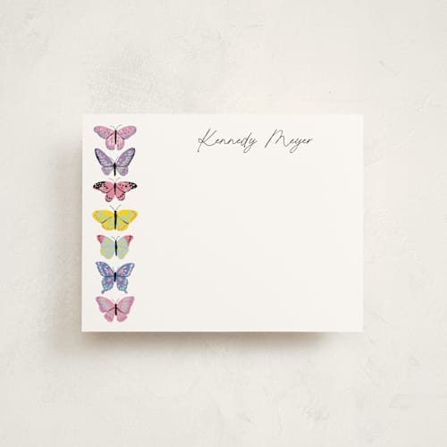This is a blush personalized stationery thank you cards with standard by Cass Loh called vibrant butterflies printing on signature in 4.25x5.5