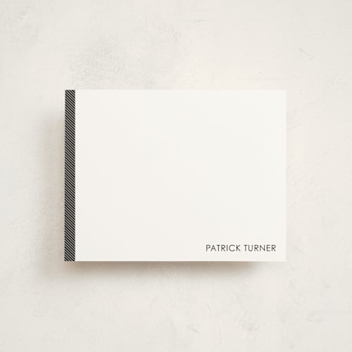 This is a midnight personalized stationery thank you cards with standard by Seth Caskey called herringbone printing on signature in 4.25x5.5