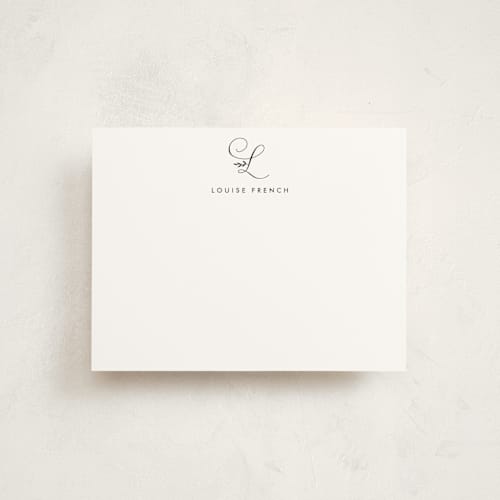 This is a black personalized stationery thank you cards with standard by Sara Hicks Malone called byline printing on signature in 4.25x5.5
