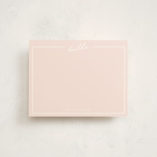 This is a blush personalized stationery thank you cards with standard by Erin L. Wilson called hello printing on signature in 4.25x5.5