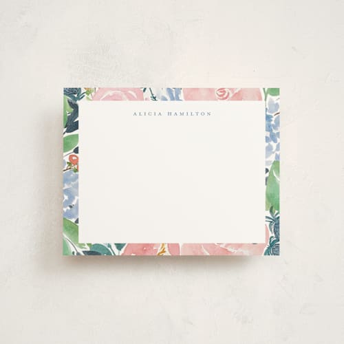 This is a rose personalized stationery thank you cards with standard by Elizabeth Bishop called in the garden printing on signature in 4.25x5.5