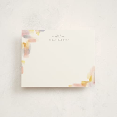 This is a peach personalized stationery thank you cards with standard by Monika Torun called softly brushed printing on signature in 4.25x5.5