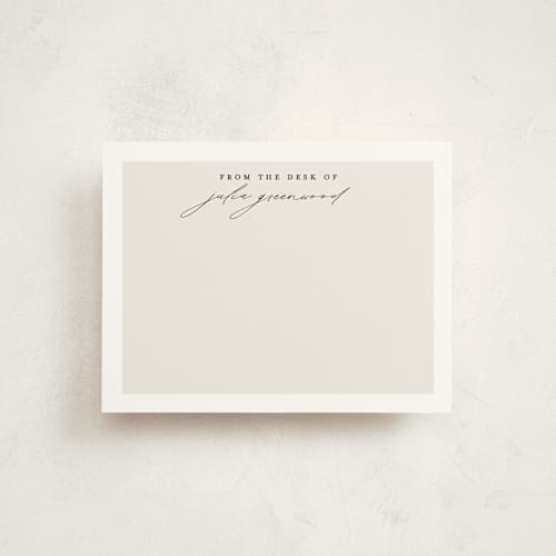 This is a sand personalized stationery thank you cards with standard by Susan Zinader called understated printing on signature in 4.25x5.5