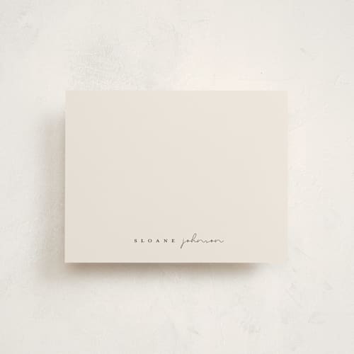 This is a almond personalized stationery thank you cards with standard by Brianne Larsen called modern classic printing on signature in 4.25x5.5