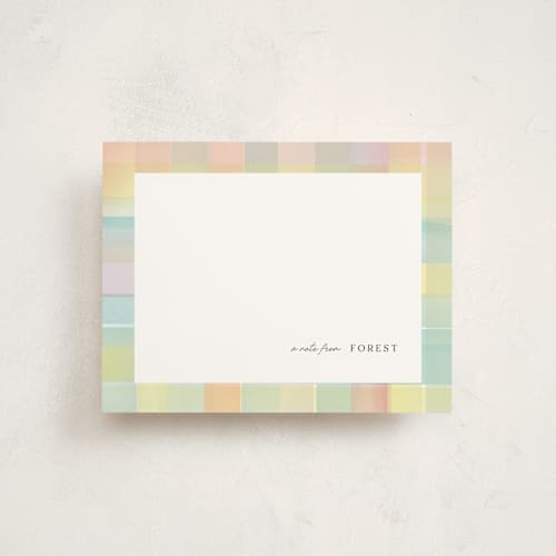 This is a citrus personalized stationery thank you cards with standard by Lori Wemple called pretty plaid printing on signature in 4.25x5.5