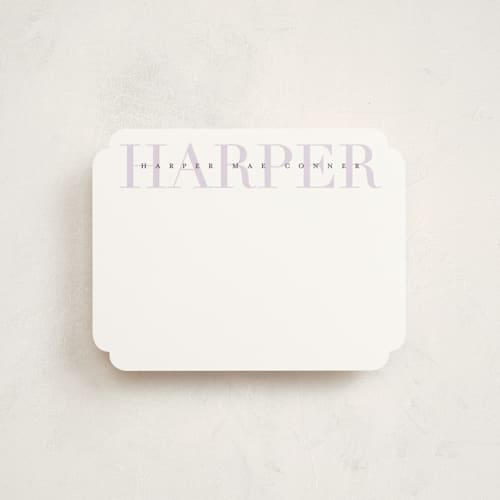 This is a lavender kids thank you cards notes with standard by Lauren Chism called love-ly printing on signature in standard