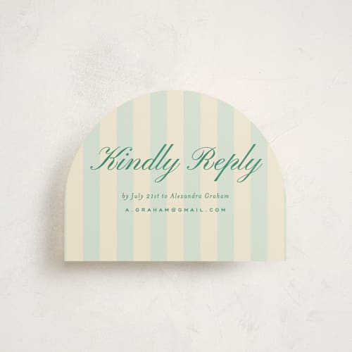 This is a teal reception cards with standard by Ellen Schlegelmilch called debutante stripes printing on signature in standard