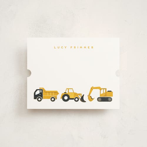 This is a sunshine kids thank you cards notes with standard by Snow and Ivy called big truck parade printing on signature in standard