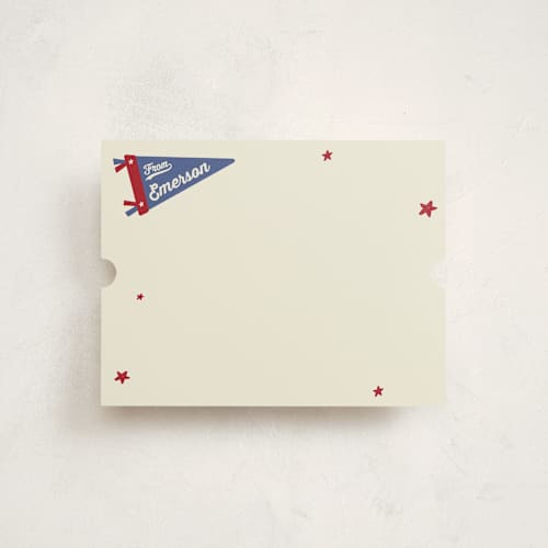 This is a americana personalized stationery thank you cards with standard by Rebecca Dymon called sports pennant printing on signature in 4.25x5.5