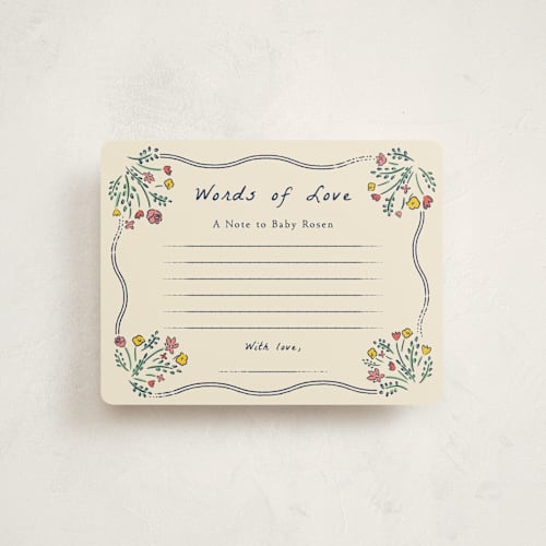 This is a midnight baby shower insert cards with standard by Sarah Rosenthal called blossoming love printing on signature in standard