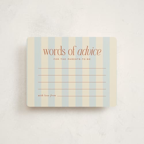 This is a powder blue baby shower insert cards with standard by Ellen Schlegelmilch called we're having a party printing on signature in standard