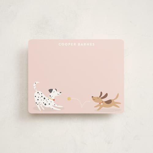 This is a bubblegum kids thank you cards notes with standard by Susan Asbill called playful pups printing on signature in standard