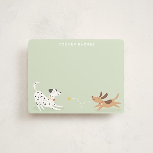 This is a grass kids thank you cards notes with standard by Susan Asbill called playful pups printing on signature in standard
