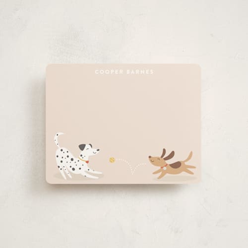 This is a sand kids thank you cards notes with standard by Susan Asbill called playful pups printing on signature in standard