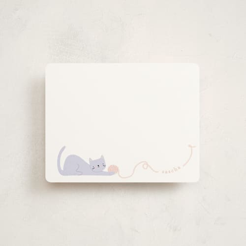 This is a lilac kids thank you cards notes with standard by Angela Thompson called smitten kitten printing on signature in standard