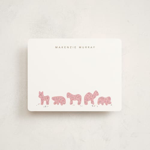 This is a pink sugar kids thank you cards notes with standard by Jennifer Postorino called animal cracker parade printing on signature in standard