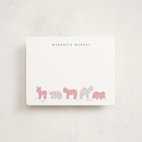 This is a sugar swirl kids thank you cards notes with standard by Jennifer Postorino called animal cracker parade printing on signature in standard