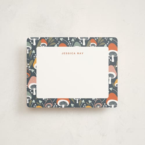 This is a deep sea kids thank you cards notes with standard by INSVY Design Studio called whimsical mushrooms printing on signature in standard
