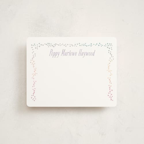 This is a purple thistle kids thank you cards notes with standard by Kate Ross called tiny flora printing on signature in standard