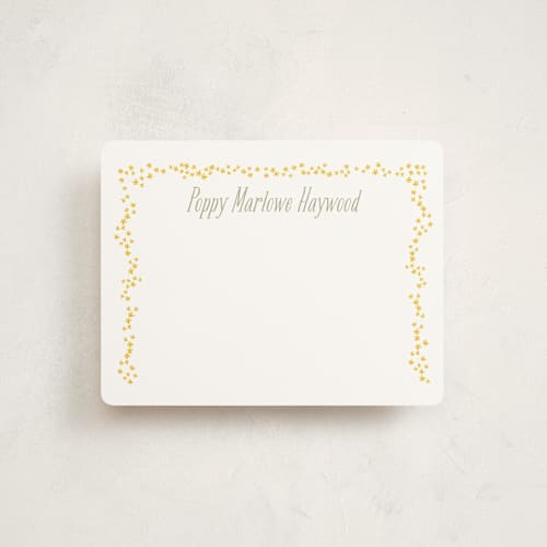 This is a golden yarrow kids thank you cards notes with standard by Kate Ross called tiny flora printing on signature in standard