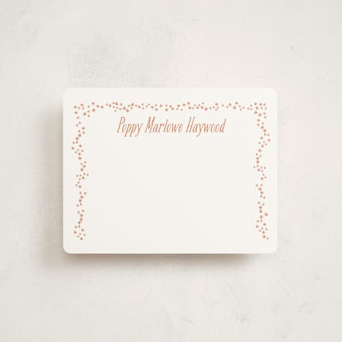 This is a orange pansy kids thank you cards notes with standard by Kate Ross called tiny flora printing on signature in standard