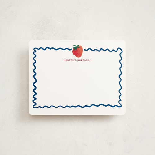 This is a navy kids thank you cards notes with standard by Erika Firm called sweet berry printing on signature in standard