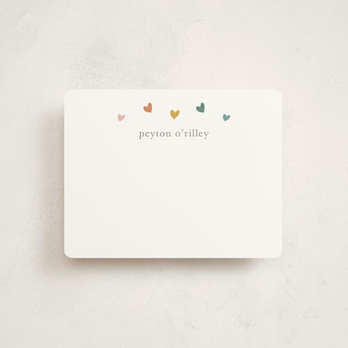 This is a rainbow kids thank you cards notes with standard by Stacey Meacham called rainbow hearts printing on signature in standard