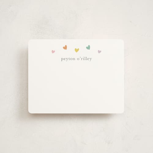 This is a summer kids thank you cards notes with standard by Stacey Meacham called rainbow hearts printing on signature in standard