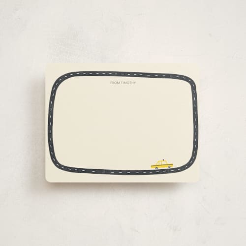 This is a cream kids thank you cards notes with standard by On Friday We called city streets printing on signature in standard